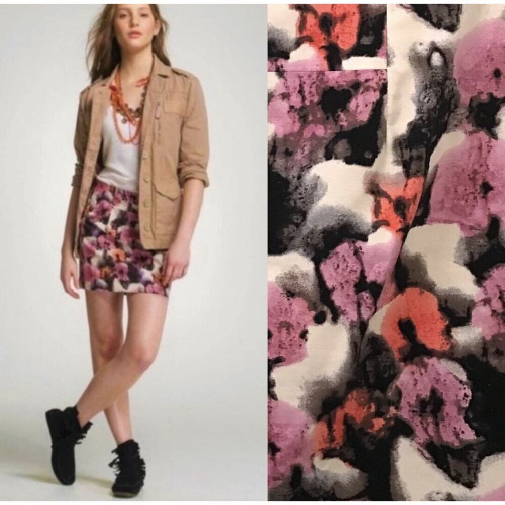 J.Crew Mini Skirt Floral Artsy Art2Wear Modern Side-Zip A-Line Pink/Orange Sz 6